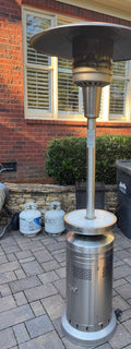Stainless Propane Patio Heater, Mushroom Style with Table Ring, 48,000 BTU, Lights and Runs