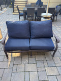 Eddie Bauer Cast Aluminum Patio Set, Loveseat, Chair, Ottoman, Bronze, Sunbrella Cushions