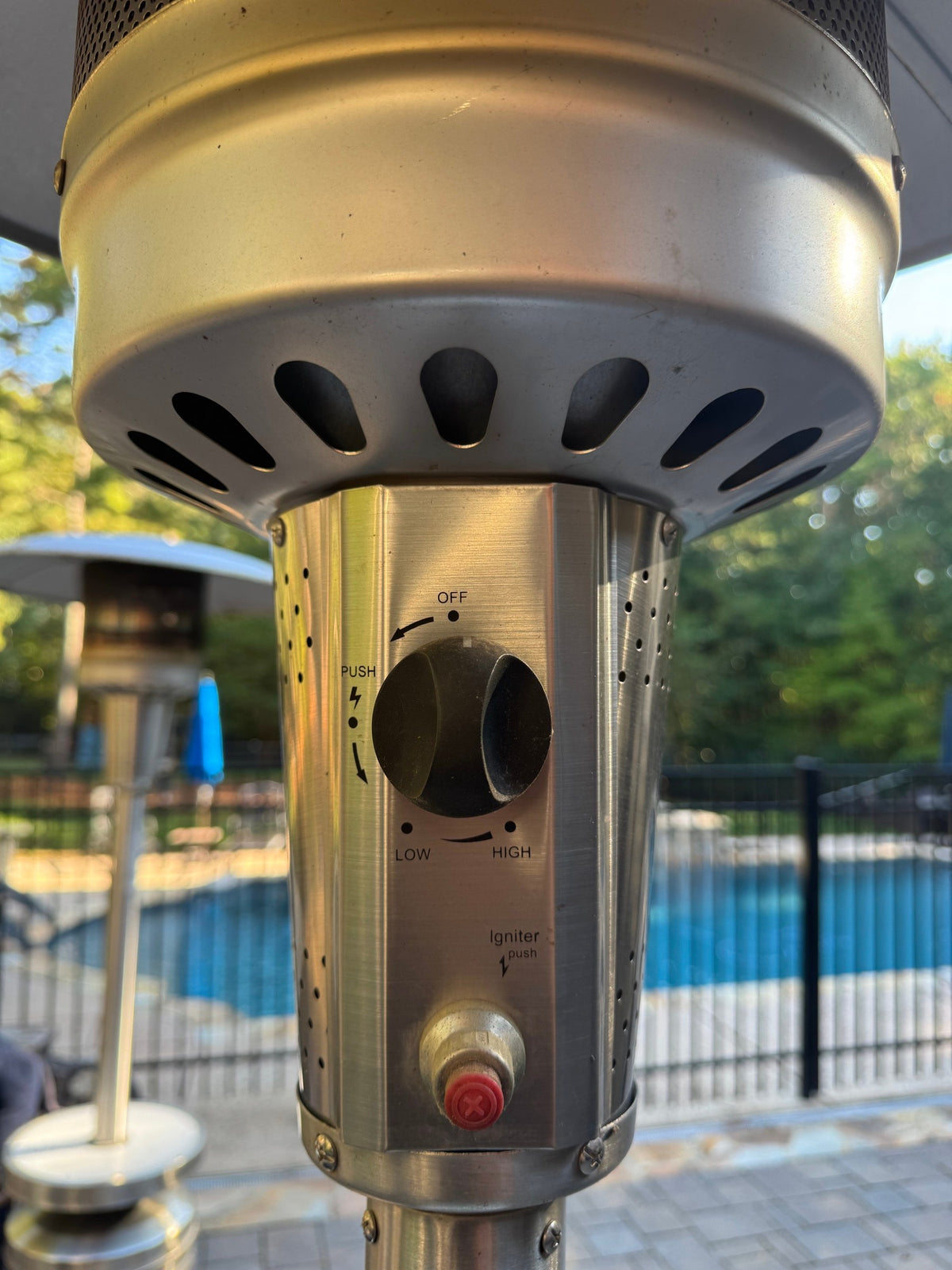 Stainless Propane Patio Heater, Mushroom Style with Table Ring, 48,000 BTU, Lights and Runs