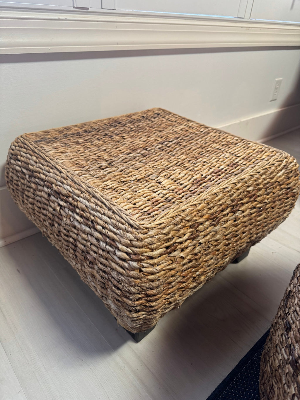 AFD Home Cabana Grand Woven Loveseat, Round Ottoman and Stool, Solid Mahogany, Old Money
