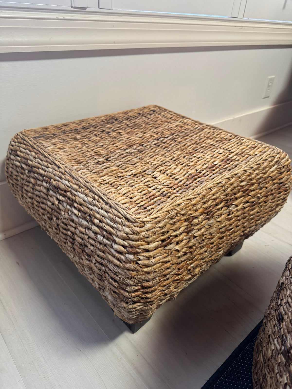 AFD Home Cabana Grand Woven Loveseat, Round Ottoman and Stool, Solid Mahogany, Old Money