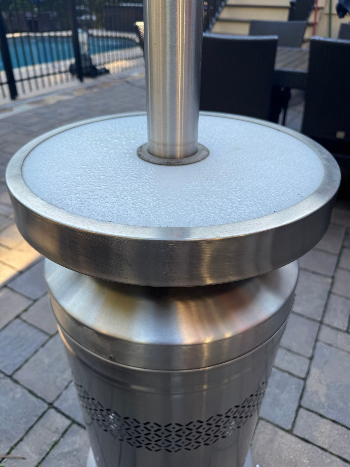 Stainless Propane Patio Heater, Mushroom Style with Table Ring, 48,000 BTU, Lights and Runs