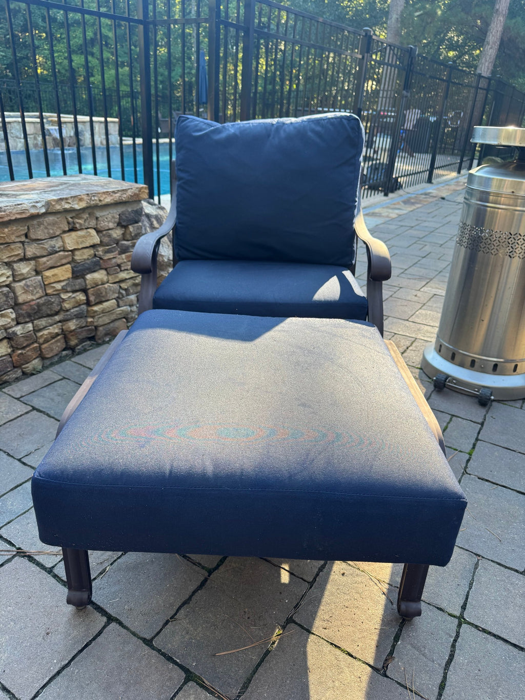 Eddie Bauer Cast Aluminum Patio Set, Loveseat, Chair, Ottoman, Bronze, Sunbrella Cushions