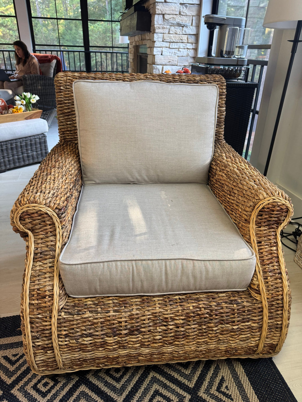 AFD Home Cabana Grand 5-Piece Woven Set, Sunbrella Cushions, Loveseat, 2 Chairs, Ottoman, Stool