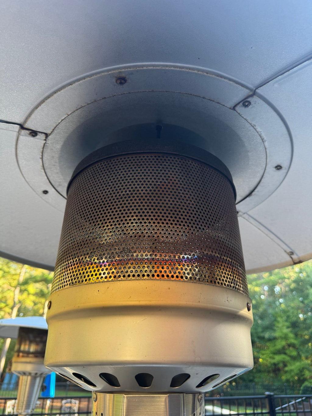 Stainless Propane Patio Heater, Mushroom Style with Table Ring, 48,000 BTU, Lights and Runs