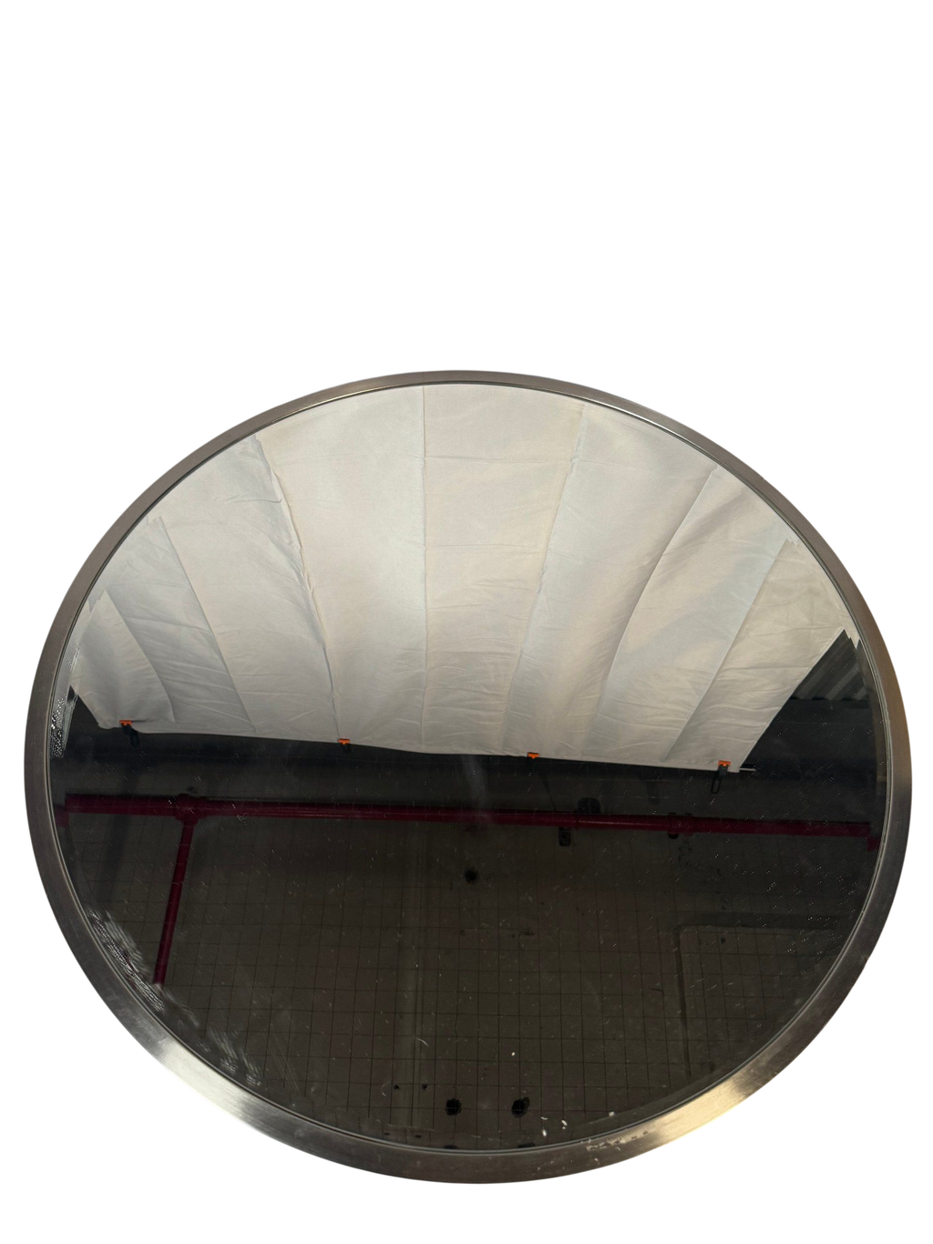 Round Wall Mirror Brushed Steel Frame 33 Inch Diameter Contemporary Decor