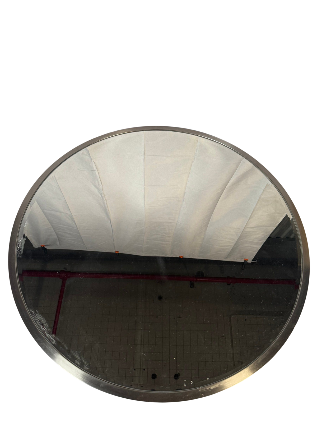 Round Wall Mirror Brushed Steel Frame 33 Inch Diameter Contemporary Decor