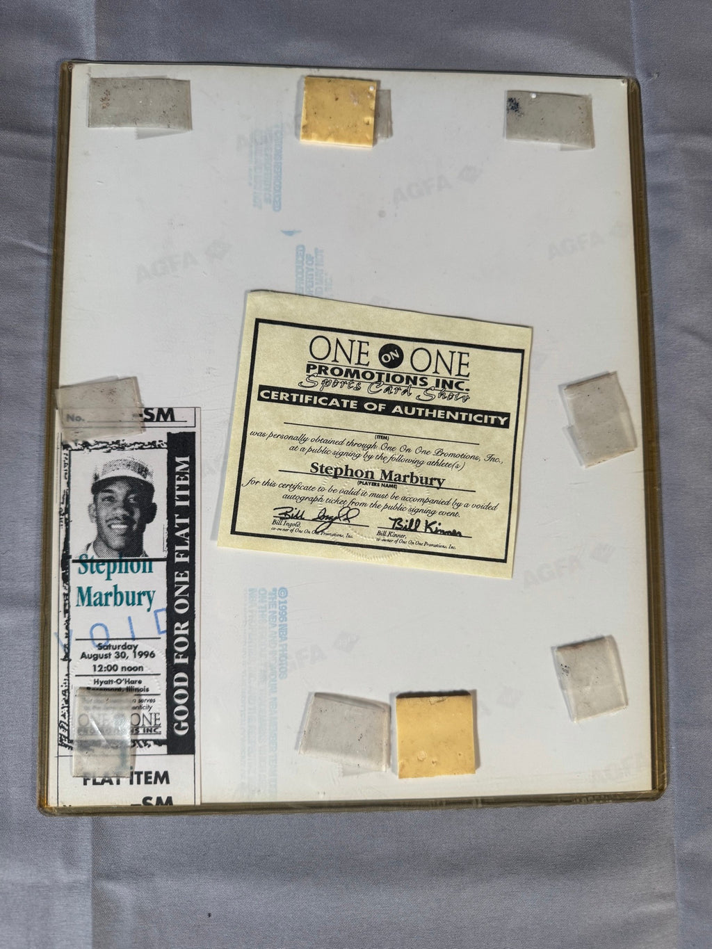 Stephon Marbury Signed Photo on Mount Board, 1996 Signing Ticket Stub