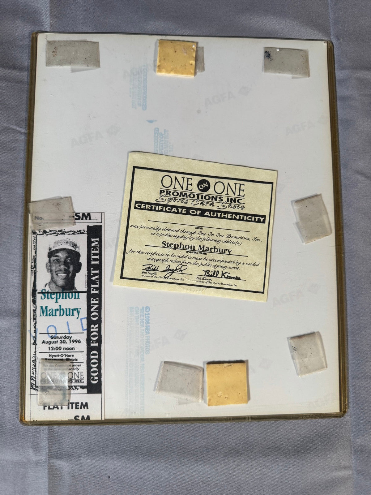 Stephon Marbury Signed Photo on Mount Board, 1996 Signing Ticket Stub