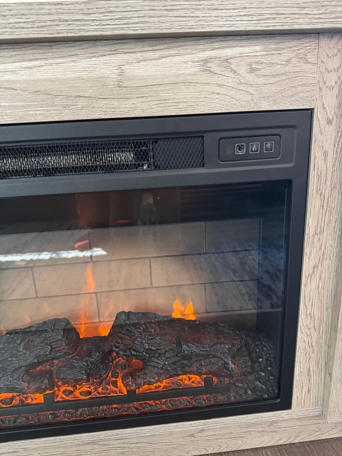 Close-up of the fireplace flame effect