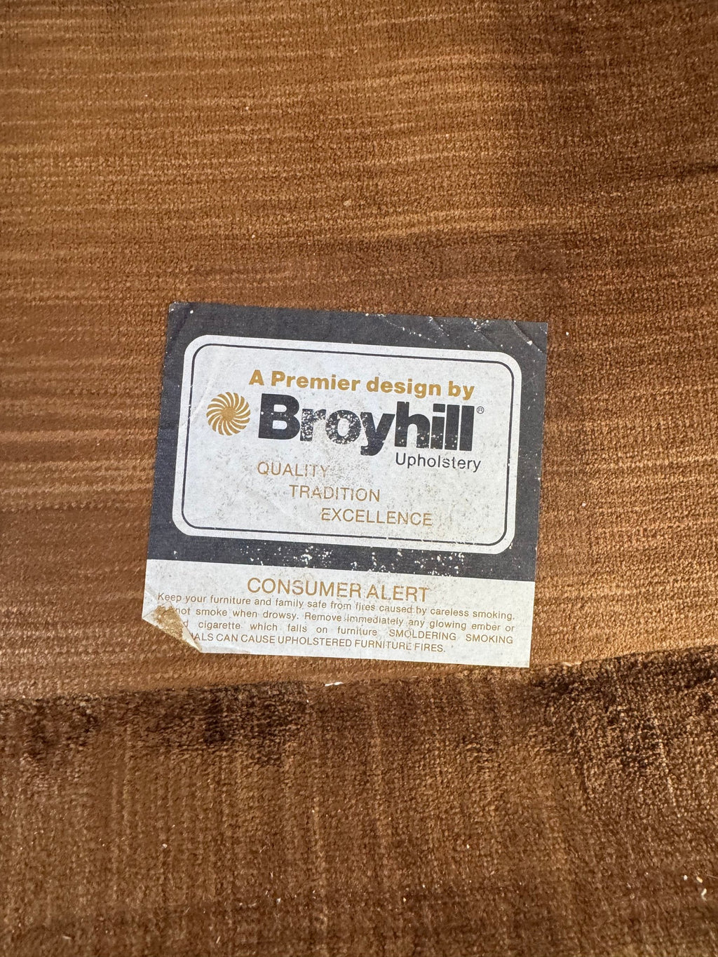 Broyhill label on the underside of the chair