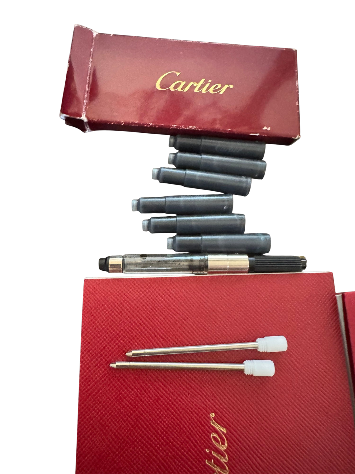 Cartier Pen Refill Lot 6 Ink Cartridges 2 Ballpoint Refills Converter w/ Boxes