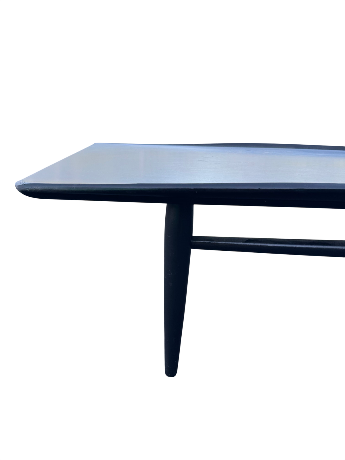 Mid Century Modern Coffee Table 71in Solid Wood Pale Blue Top Black Legs Good