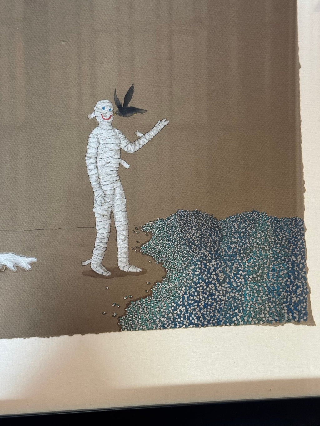 Detail of the mummy figure and bird
