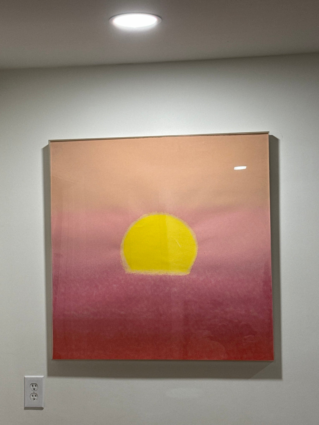 Abstract Colour Field Painting Yellow Disc Red Pink Ground Framed Vintage