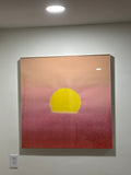 Abstract Colour Field Painting Yellow Disc Red Pink Ground Framed Vintage