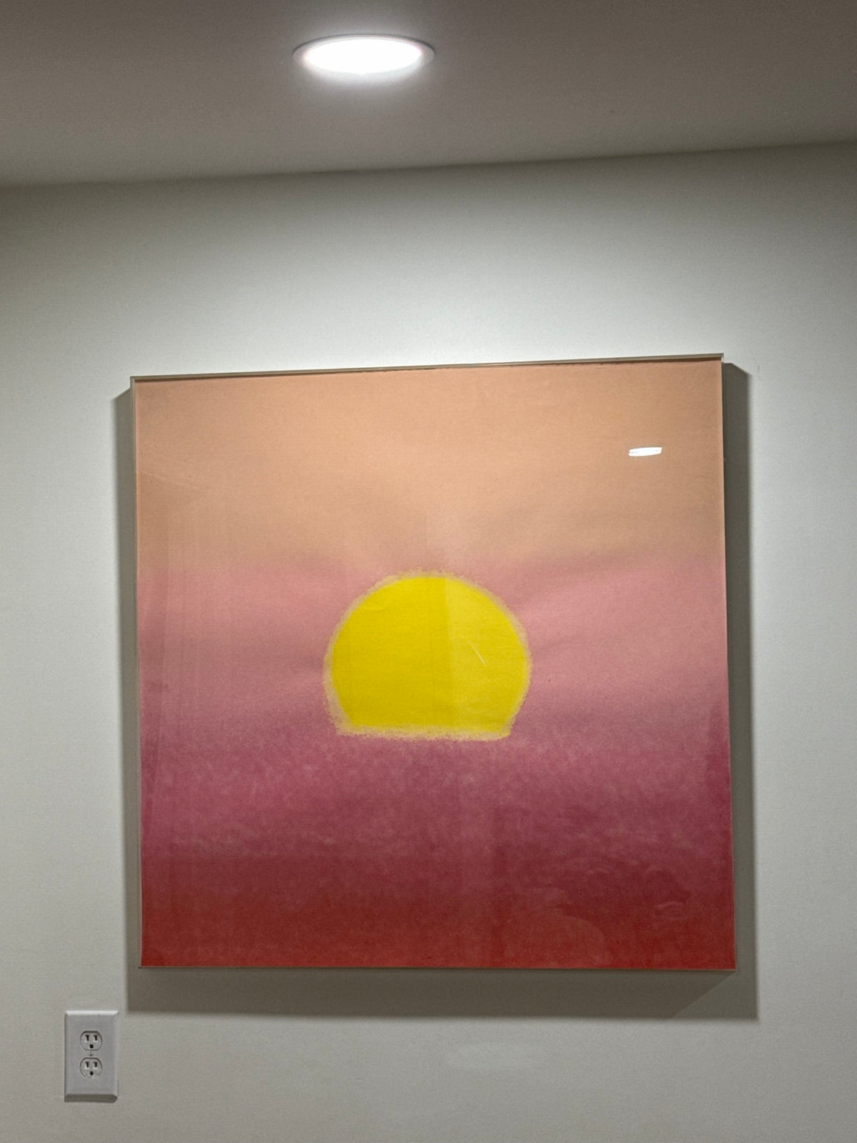 Abstract Colour Field Painting Yellow Disc Red Pink Ground Framed Vintage
