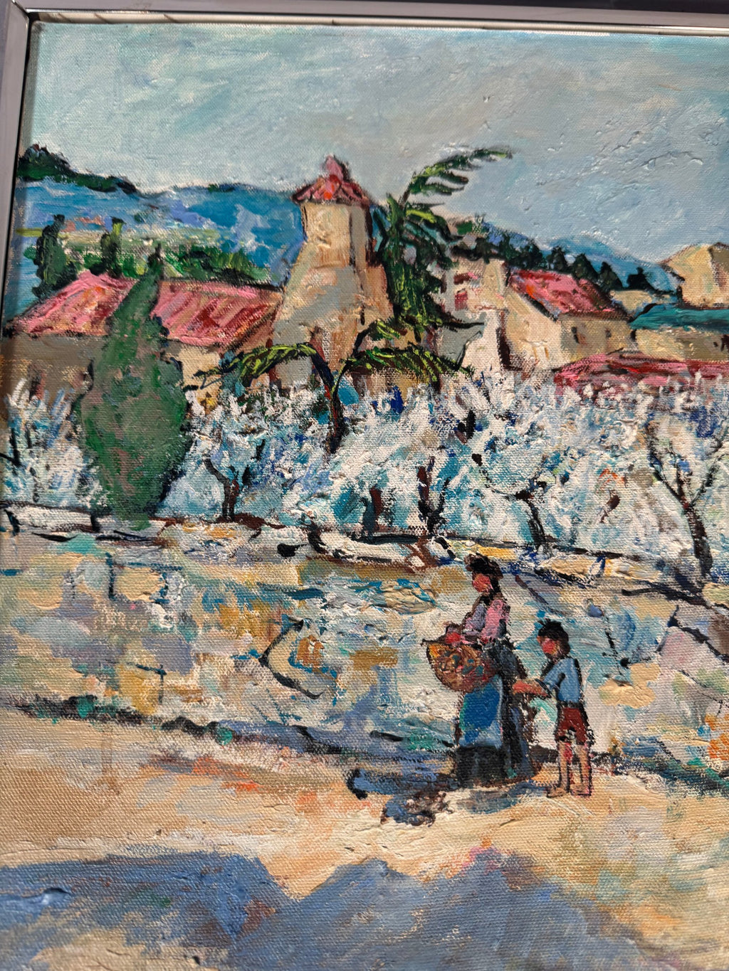 Original Oil Painting Provençal Village Orchard Scene Signed Girard 1980s Art