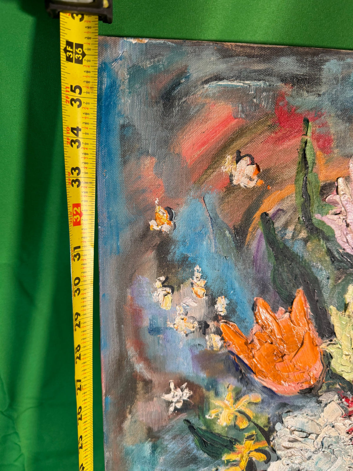 Oil Painting Mixed Bouquet Blue Vase Signed Girard Unframed Canvas Wall Art