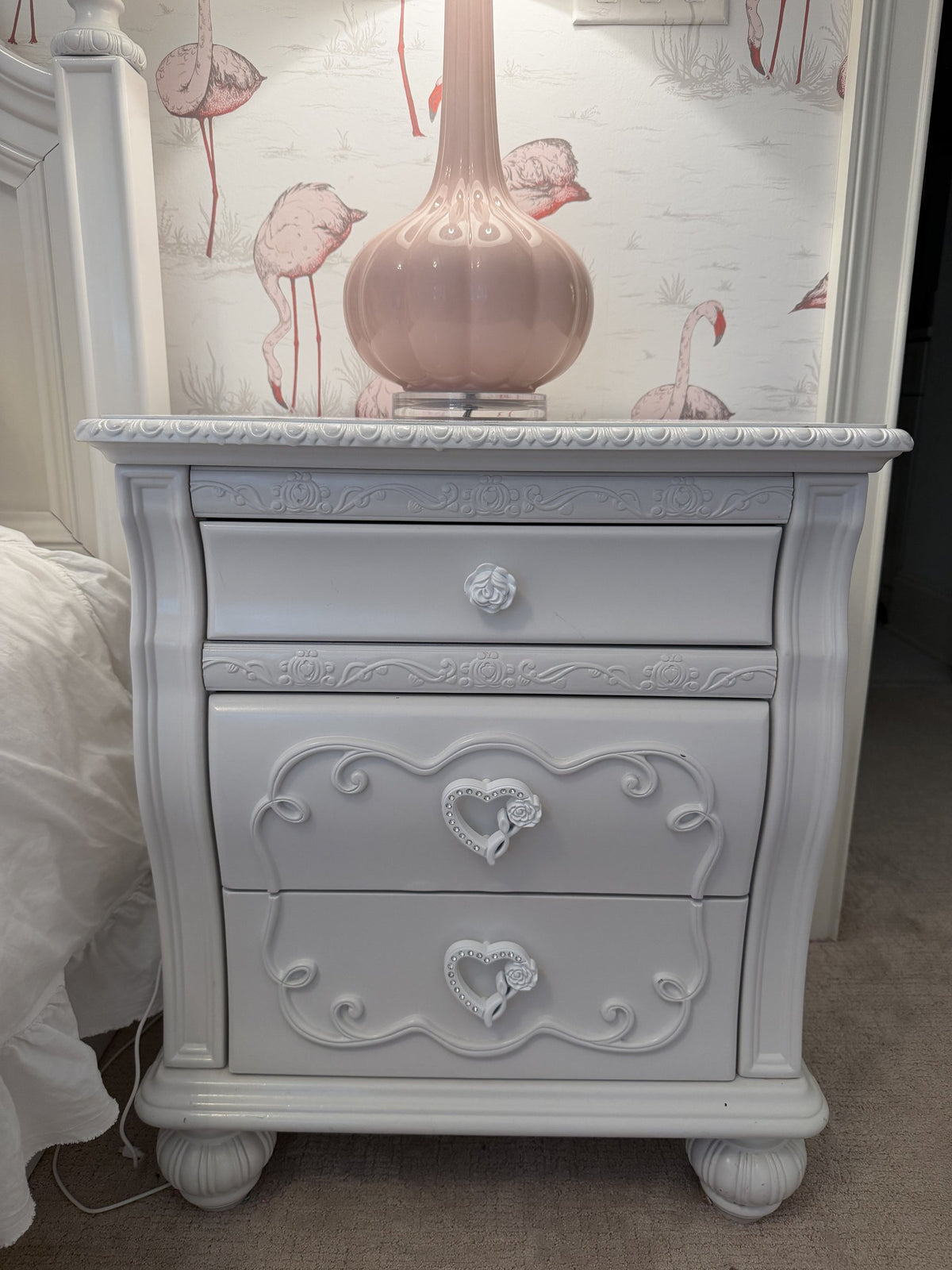 Sparkle White nightstand, straight on