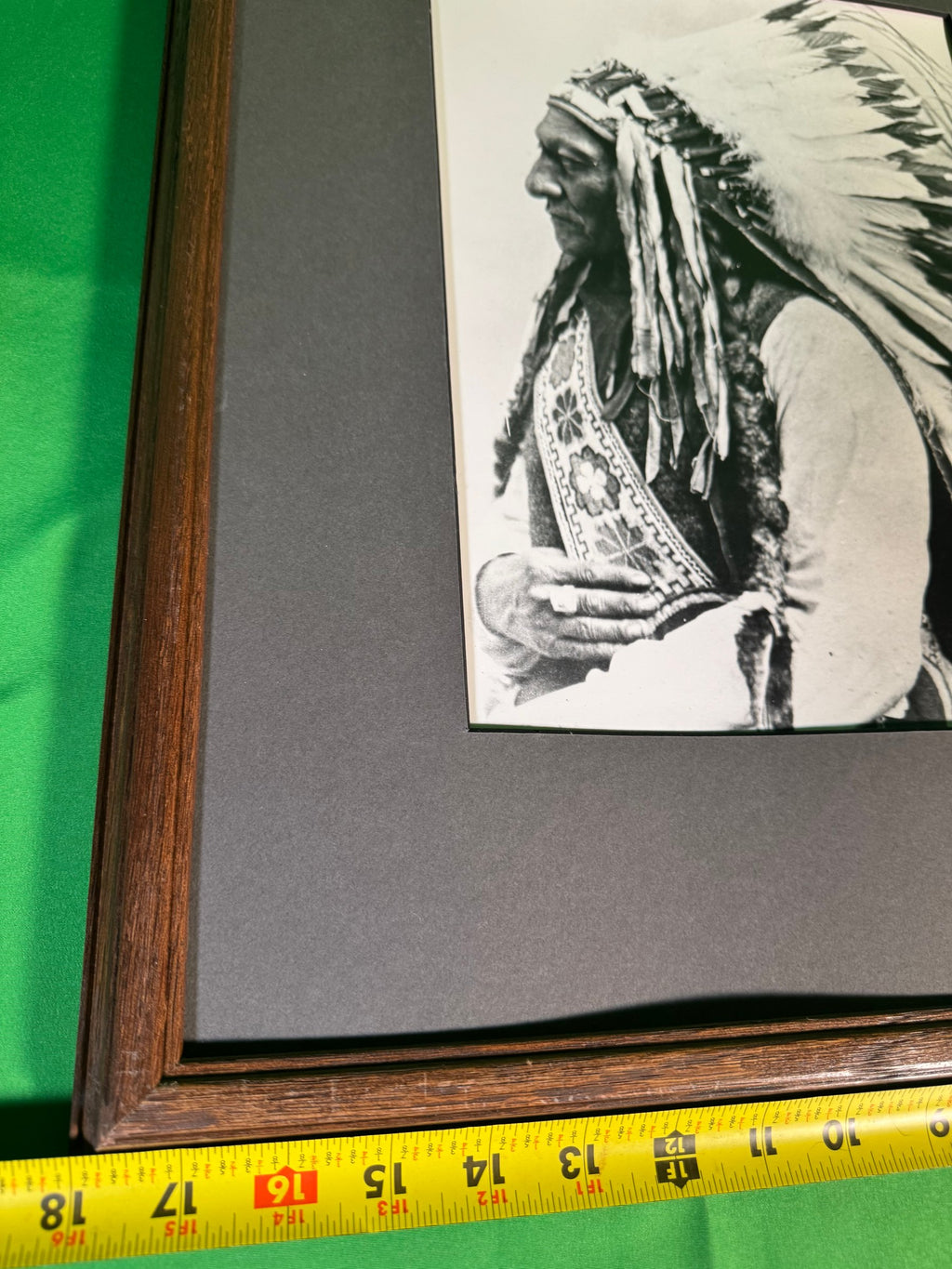 Black and White Photograph Plains Chief War Bonnet Portrait Framed Copy Print
