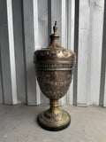 Silver Plate Trophy Urn Domed Cover Cast Finial Repousse Banding Vintage