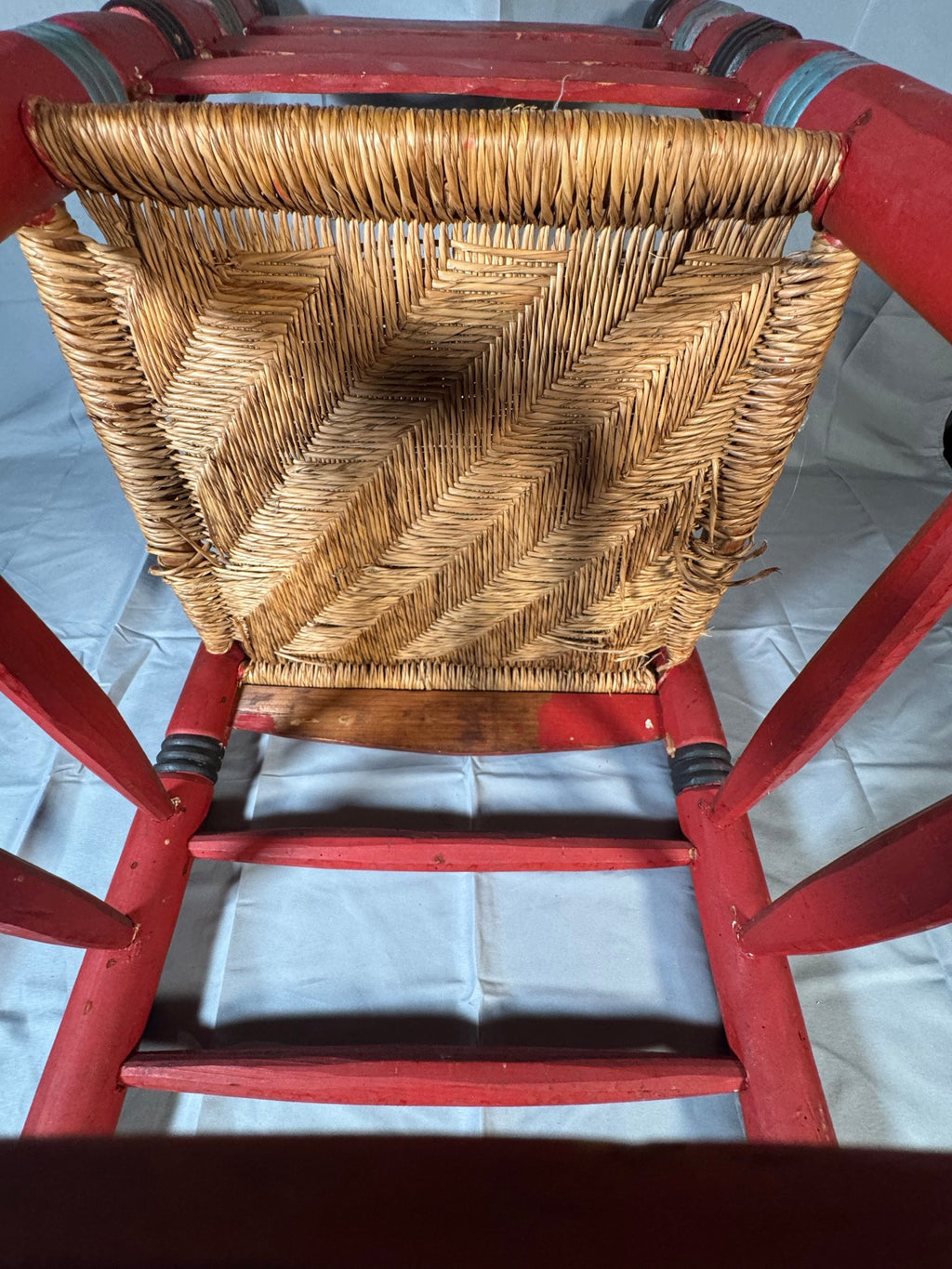 Hand-Painted Folk Art Ladderback Chair with Rush Seat