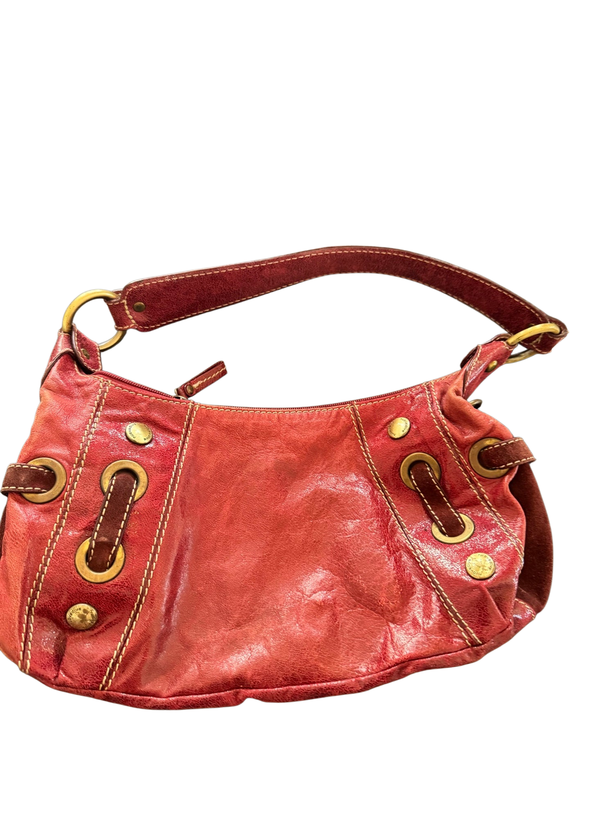 Nuovedive Red Leather Suede Hobo Shoulder Bag Brass Grommet Studs Y2K Good