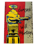 Lost in Space robot painting on canvas, straight-on