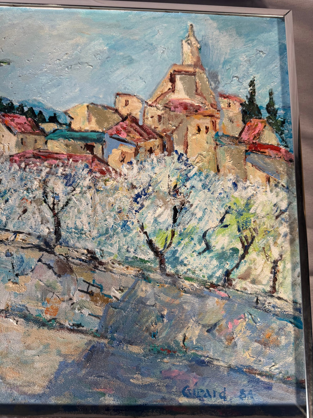 Original Oil Painting Provençal Village Orchard Scene Signed Girard 1980s Art