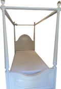 Sparkle White twin canopy bed, front view