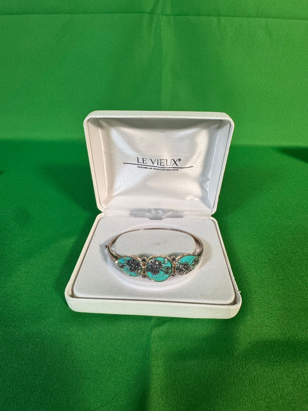 Le Vieux Marcasite and Turquoise Hinged Bangle Boxed