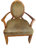 Louis XVI Style Oval Cameo Back Armchair Cheetah Print Upholstery Fruitwood Frame