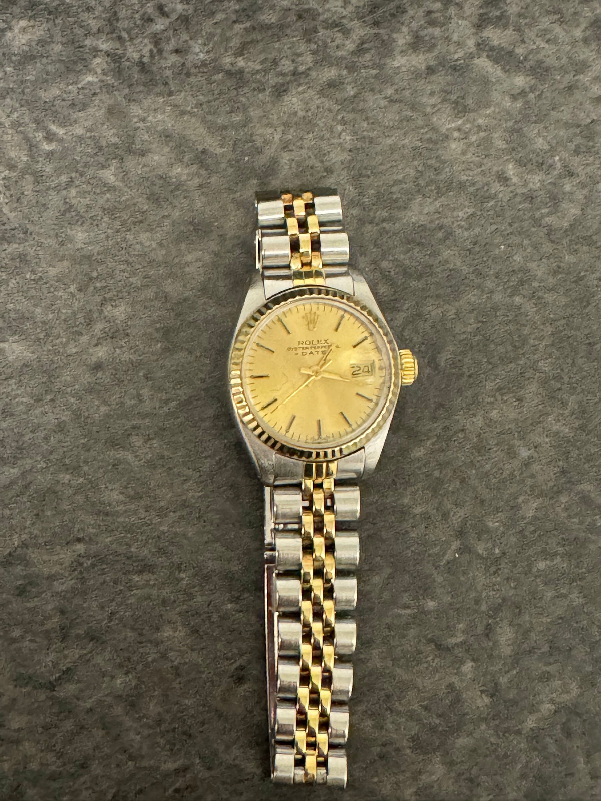 Rolex Datejust Ladies Two Tone Steel Gold Fluted Bezel Jubilee Champagne Dial
