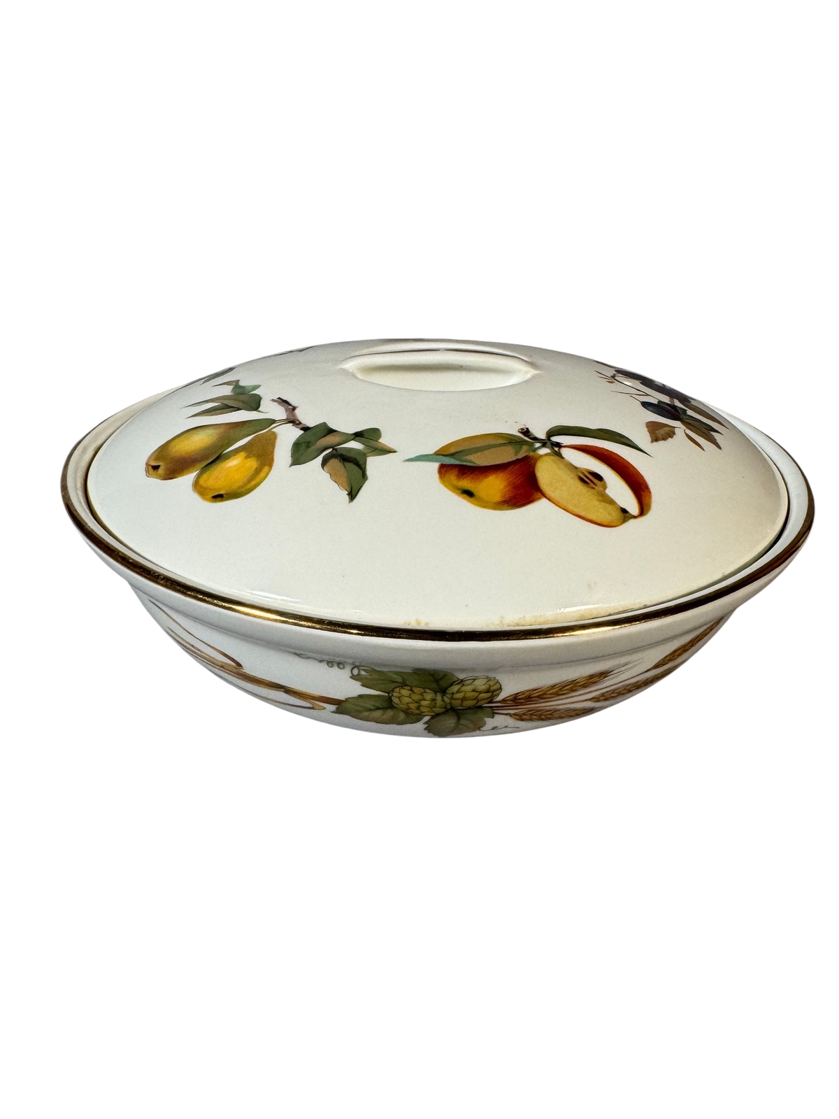 Royal Worcester Evesham Covered Casserole, Gold Shell Handles, Shape 22 Size 1