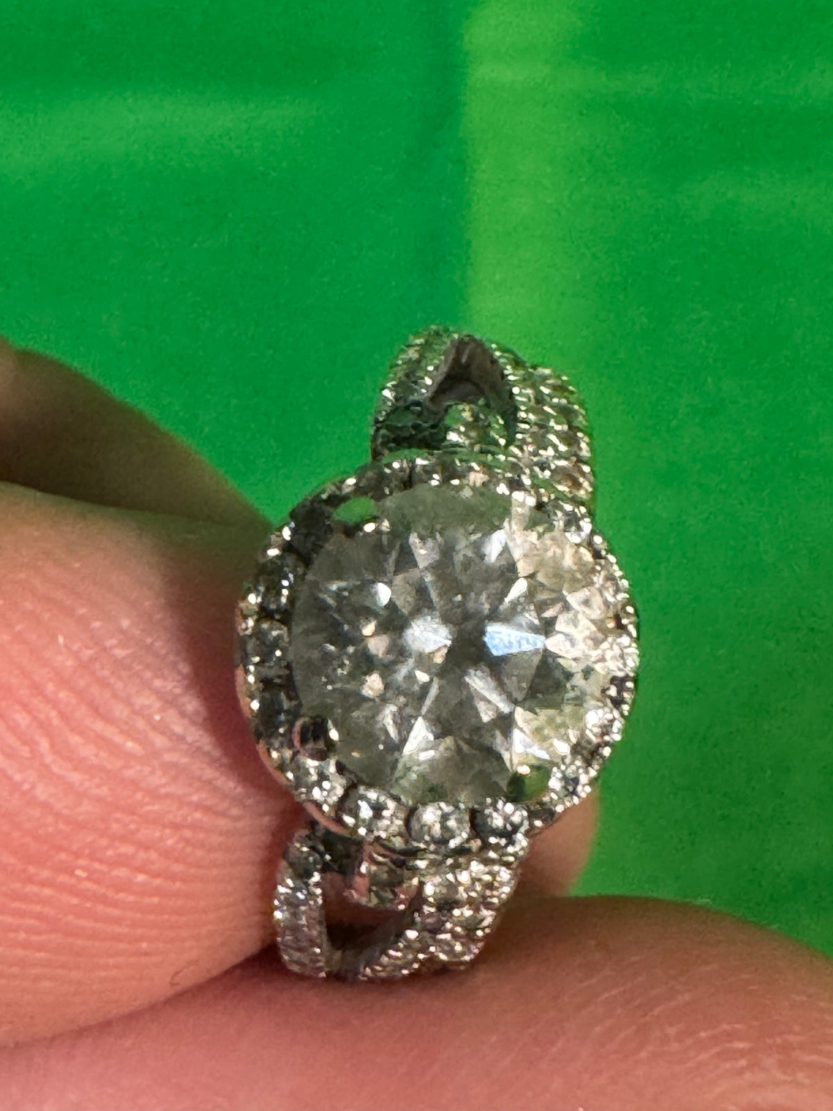 Natural Diamond Halo Engagement Ring and Band Set 18k White Gold Size 6 Pave Shoulders