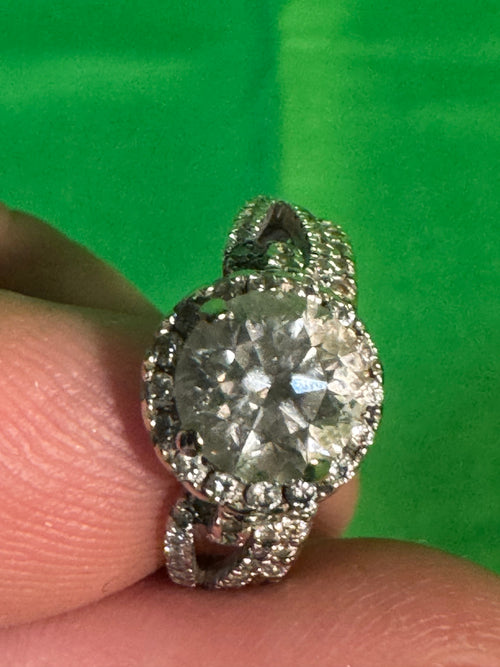 Natural Diamond Halo Engagement Ring and Band Set 18k White Gold Size 6 Pave Shoulders