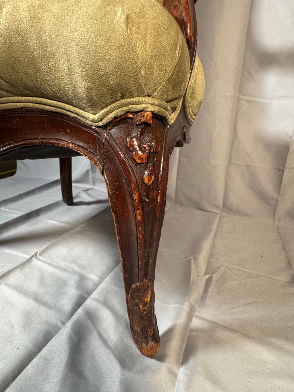 Victorian Carved Walnut Armchair with Matching Ottoman