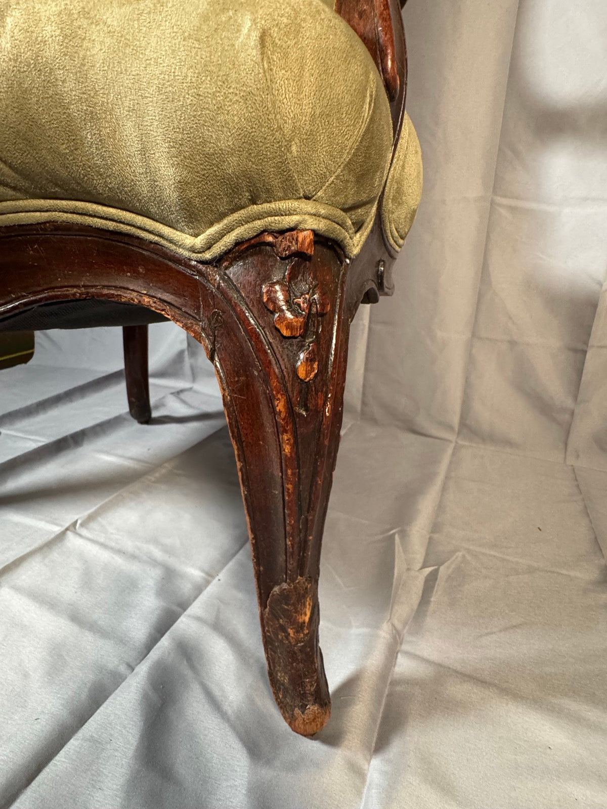 Victorian Carved Walnut Armchair with Matching Ottoman