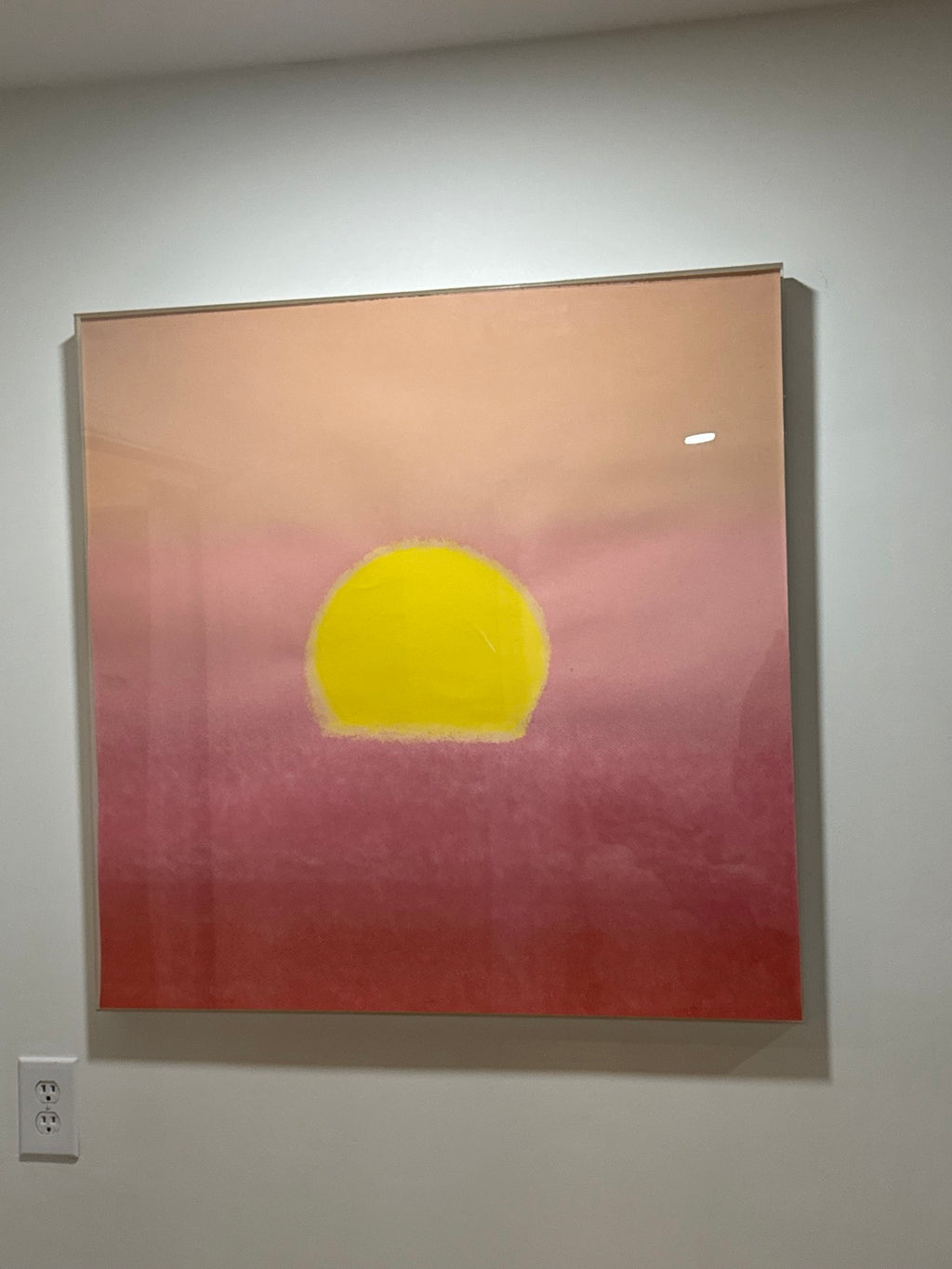Abstract Colour Field Painting Yellow Disc Red Pink Ground Framed Vintage