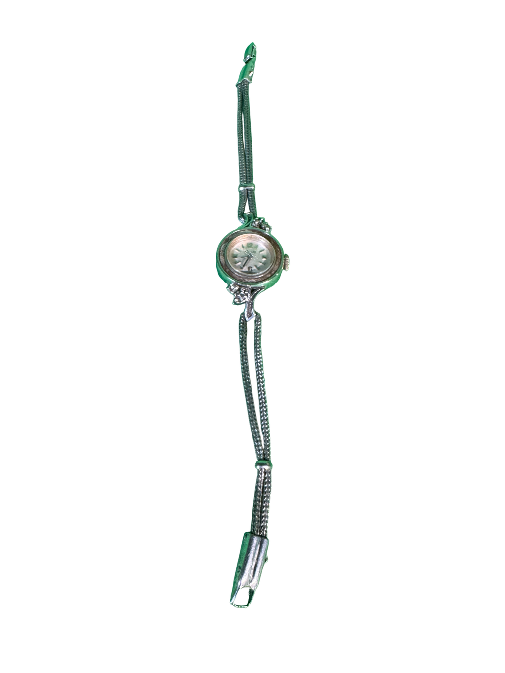 Elgin Ladies Wristwatch White Metal Stone Set Shoulders Mesh Bracelet — main image
