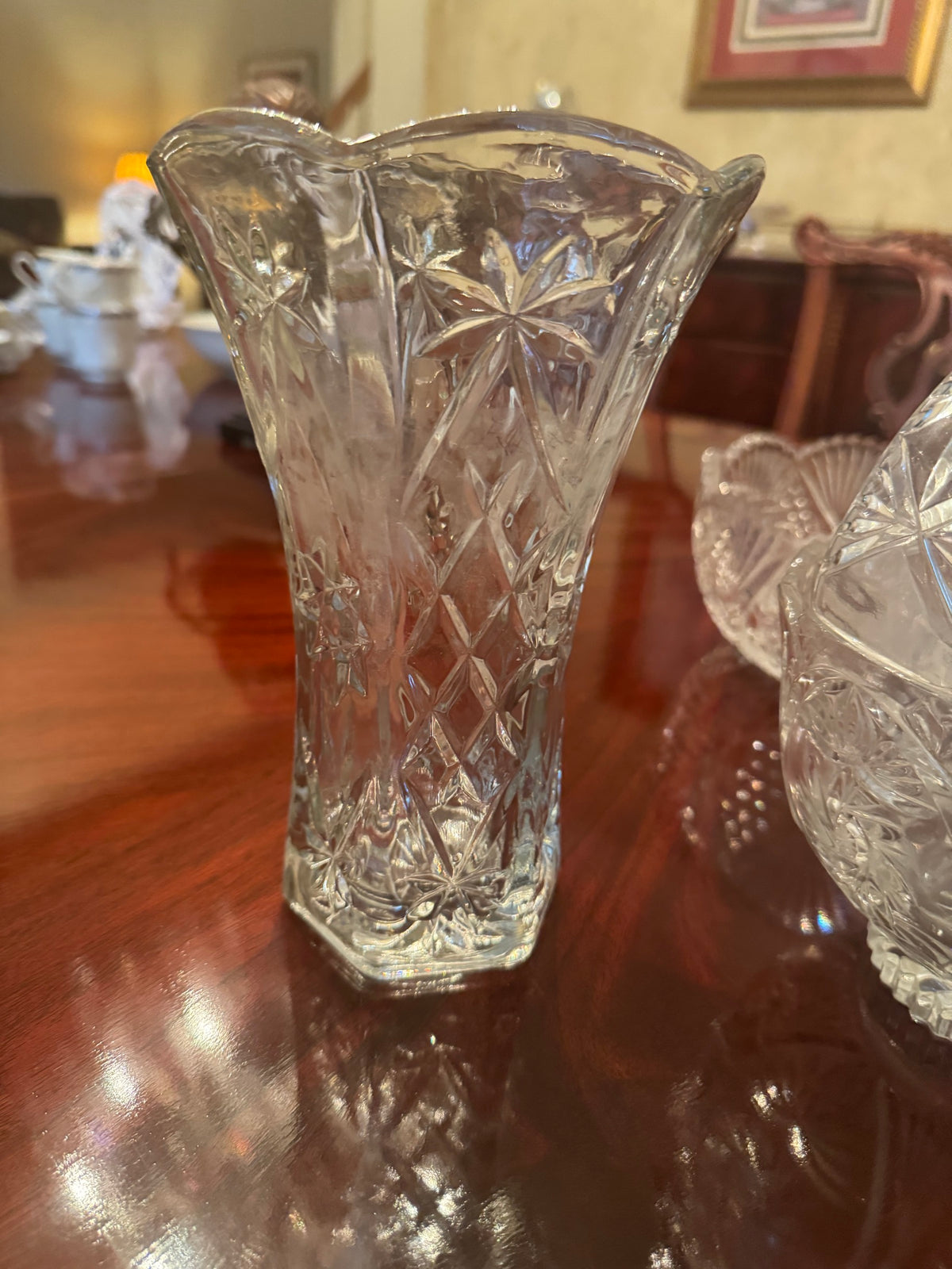 Cut-Pattern Crystal Bowl, Basket, Vase and Stemware Set