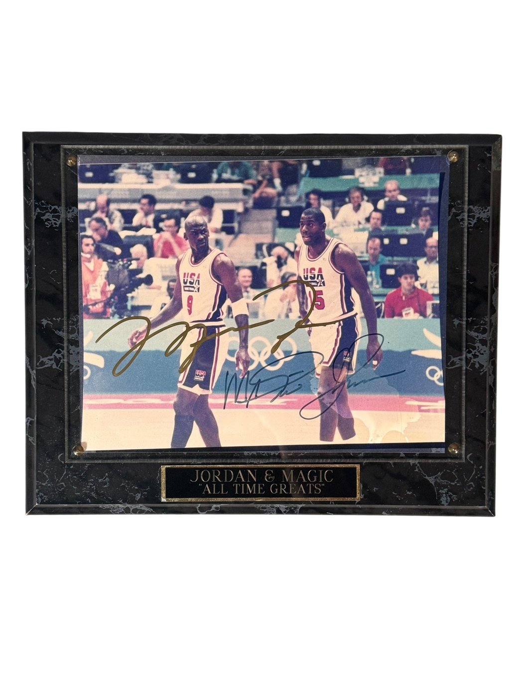 Jordan & Magic 1992 Team USA Signed Photo Plaque, All Time Greats