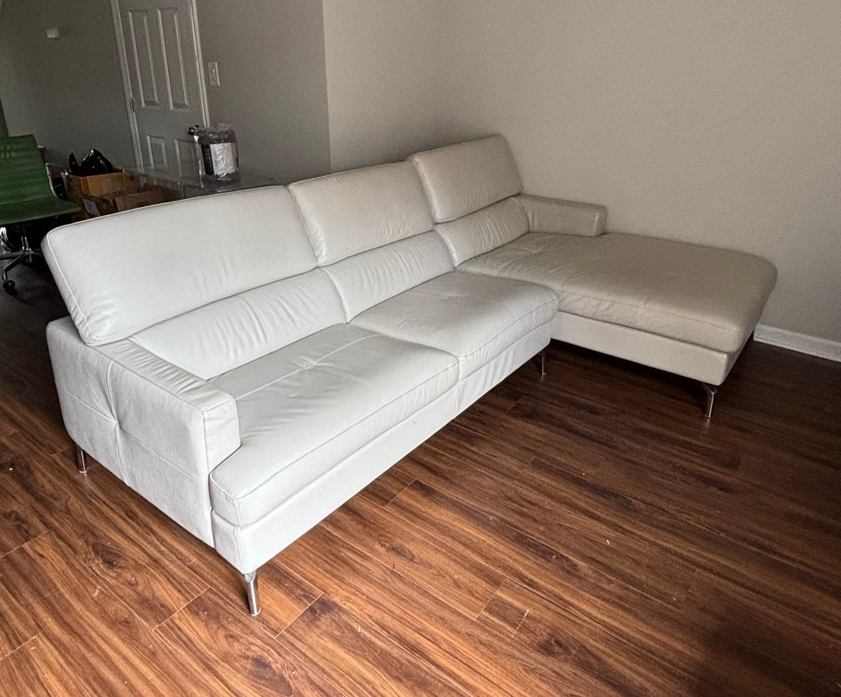 White sectional sofa with chaise, front view