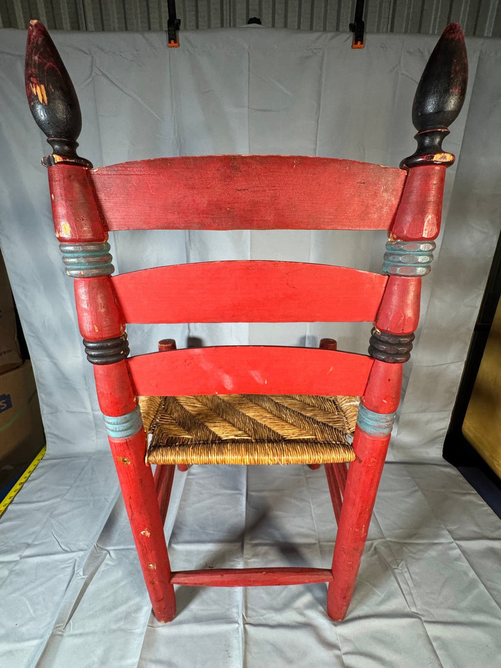 Hand-Painted Folk Art Ladderback Chair with Rush Seat
