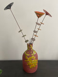 Studio Pottery Vase Red Clay Poured Yellow Green Drip Glaze Signed Vintage
