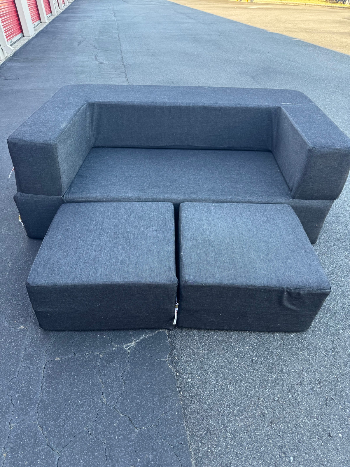 JAXX Convertible Foam Sofa Lounger Charcoal Woven Cover Unfolds Flat Good