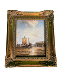 Original Oil Painting Fishing Boat Beached at Low Tide Marine Ornate Gilt Frame