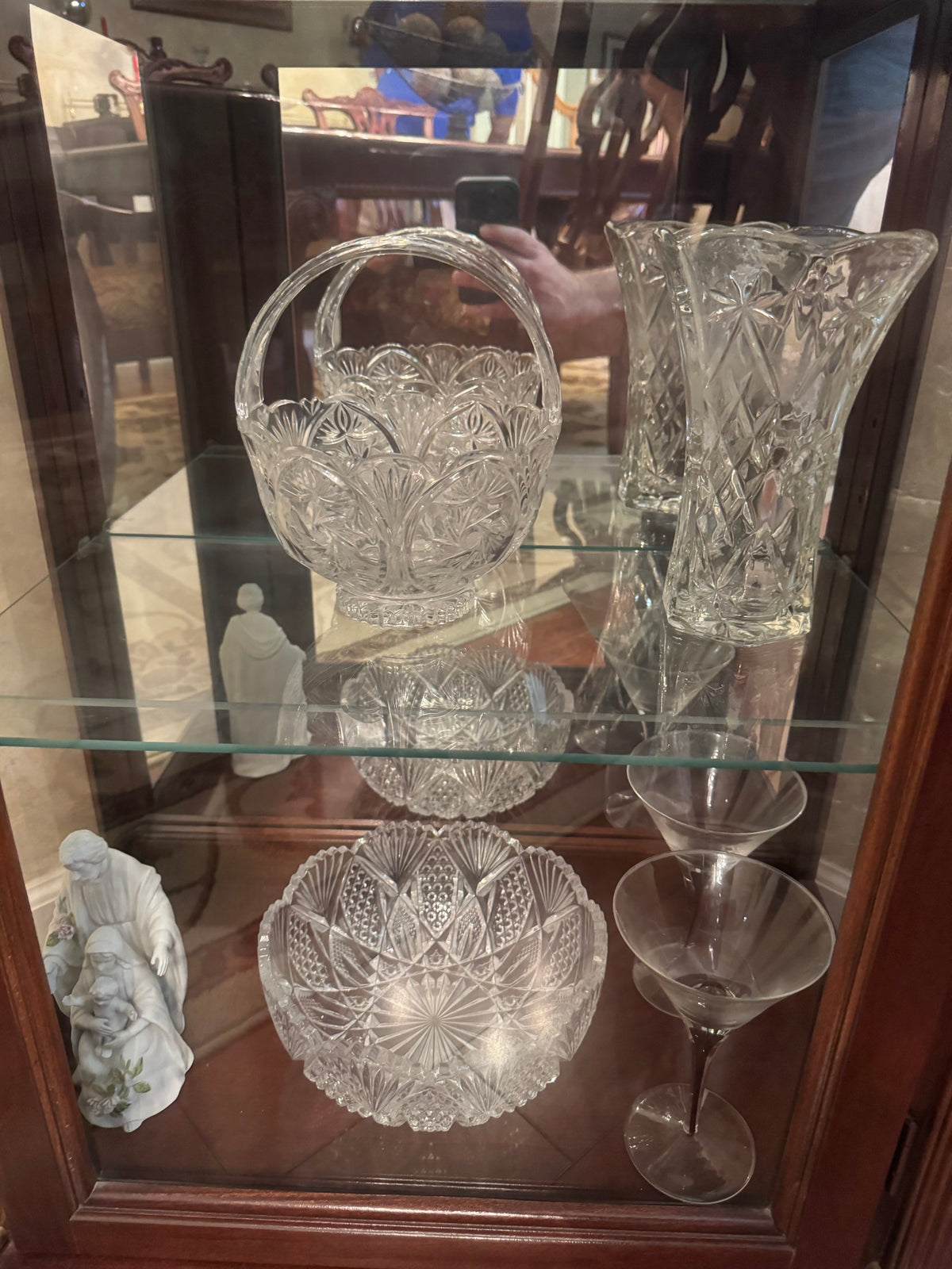 Cut-Pattern Crystal Bowl, Basket, Vase and Stemware Set