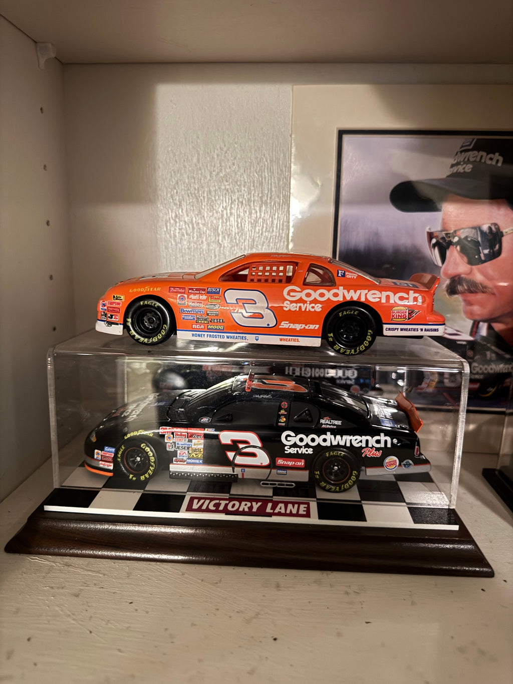 The same two Earnhardt cars from a slightly different angle